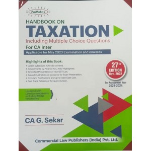 Padhuka's Handbook on Taxation for CA Inter May 2023 Exams by CA G. Sekar | Commercial Law Publisher